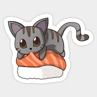 Grey Cat Salmon Sushi Sticker